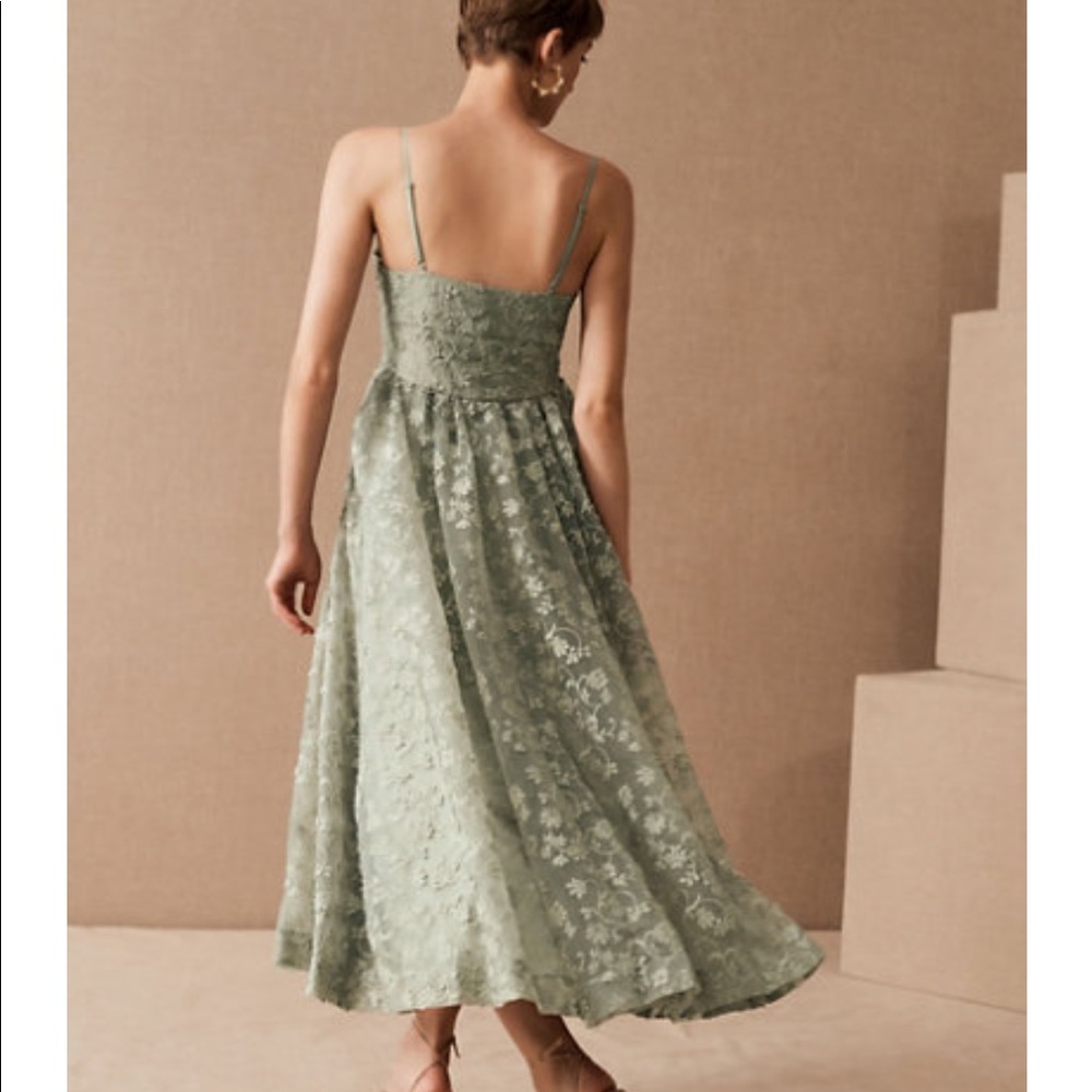 New BHLDN x Anthropologie Isadora Organza 10 / Med Green Formal Midi Dress - Picture 2 of 5